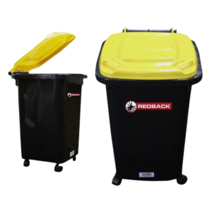 Rubbish Bin with Wheels 60L (Black With Yellow Lid)